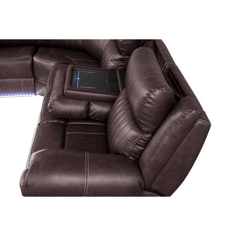 Aviator Modern & Contemporary Sectional Sofa Made with Wood & Built in LED Lights, Bluetooth Speakers & Cup Holders