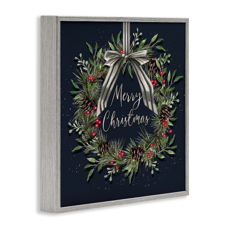 Stupell Hanging Christmas Wreath with Bow Framed Giclee Art Design By Elizabeth Tyndall