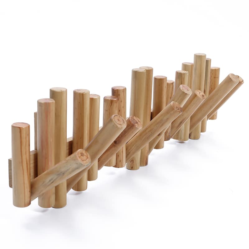 Natural Pine Wood Log Peg Wall-Mounted Coat Rack - 8.27" H x 28.27" W x 5" D
