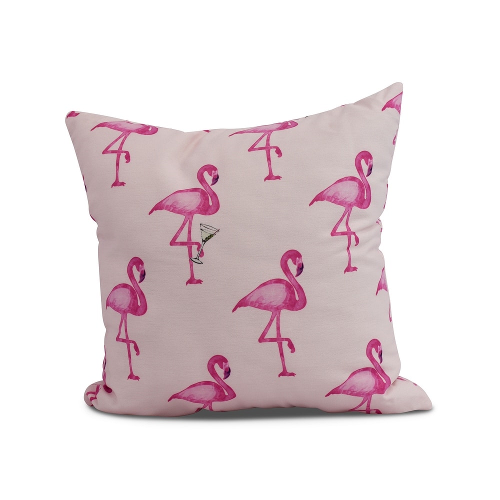 16 x 16 Inch Flamingo Fanfare Martini Animal Print Outdoor Pillow