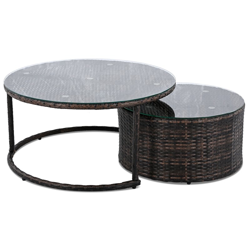 9-Piece Curved Outdoor Wicker Sectional Sofa Set with Overlapping Coffee Tables, Cushions, Modular Half-Moon Design