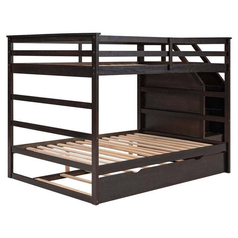 Bunk Bed with Trundle with Safety Guardrail and 3 Storage Stairs, Triple Bunk Multifunctional Space-Saving Solution for Bedroom
