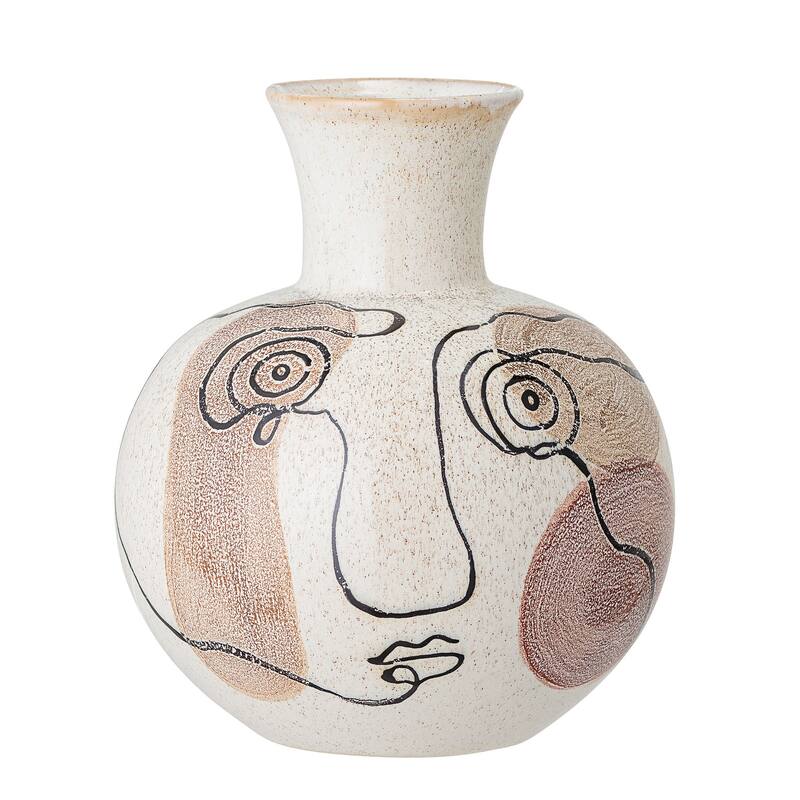Multi Color Hand-Painted w/ Face Stoneware Vase - Multi