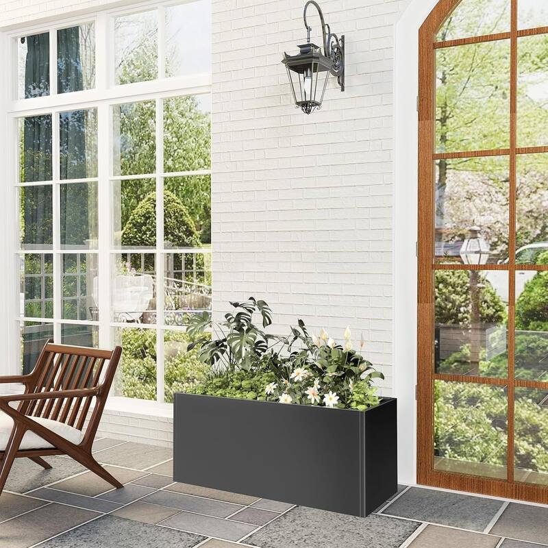 18x18x12 in Snap-Together Metal Raised Garden Bed Modern Black Square Planter with Open Bottom