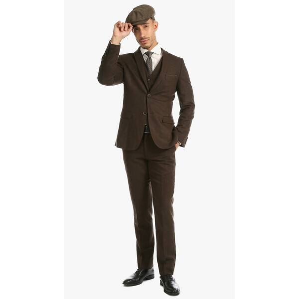 Shop Ferrecci Mens Vintage Style Tweed Slim Fit 3pc Suit On Sale Overstock 21933257