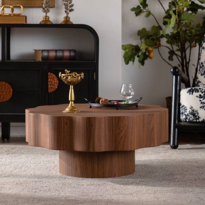 31.5" Irregular Coffee Table for Living Room, MDF Modern Nesting Imitation Wood Grain Coffee Table with Open Storage - Natural Wood