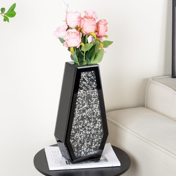 Black Crushed Diamond Vase Large Mirrored Flower Vases Home Decor