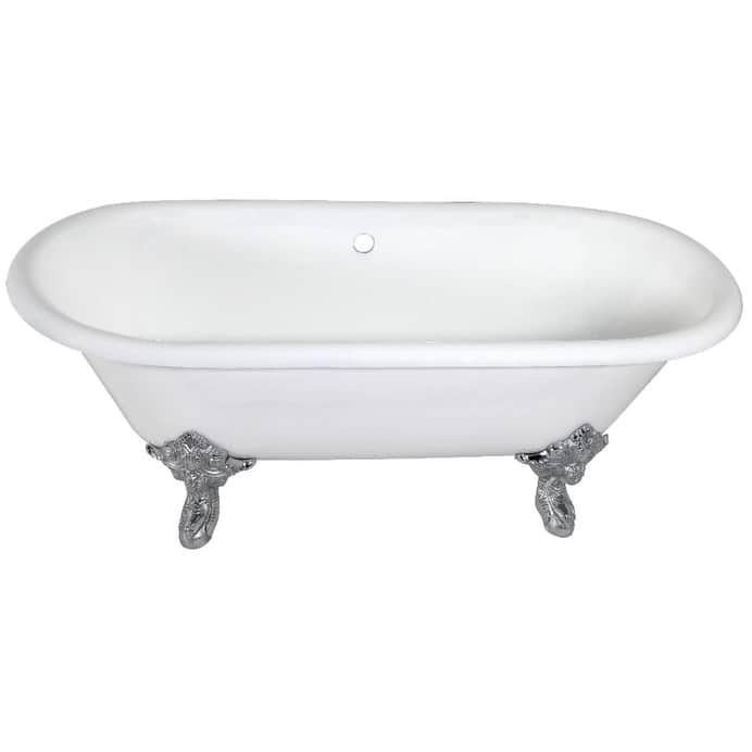 Kingston Brass Aqua Eden 72" Clawfoot Cast Iron Soaking Tub with - White / Polished Chrome