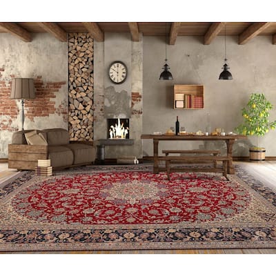Hand Knotted Red Persian Wool & Silk Traditional Oriental Area Rug - 10' 3'' x 13' 6''