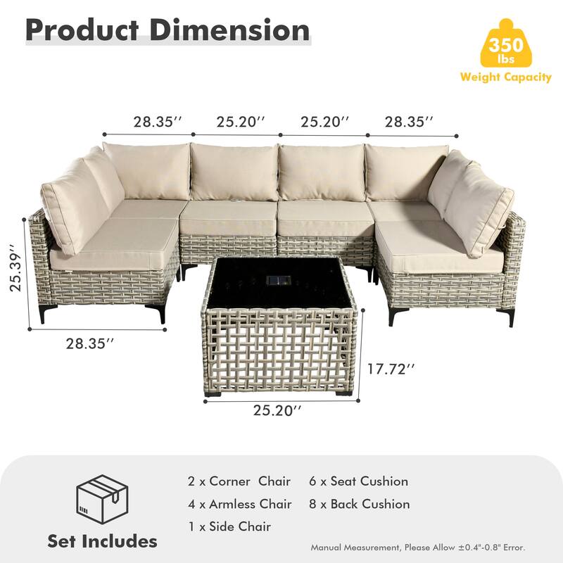 HOOOWOOO 7-piece Rattan Patio Furniture Sectional Set