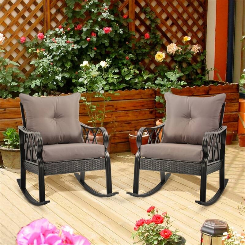 Aluminum Rattan Rocking Chair with Cushions Weather Resistant