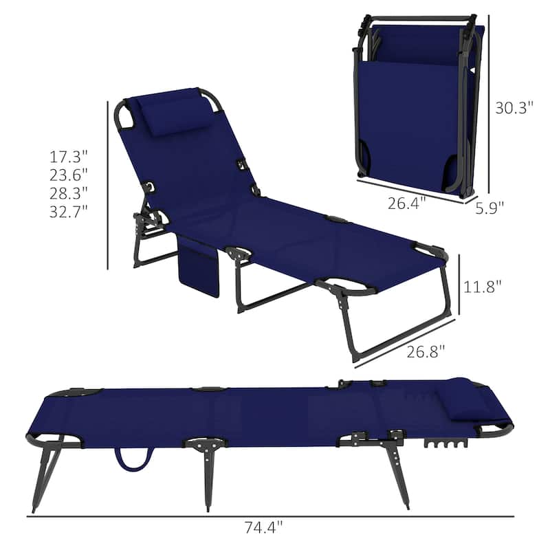 Outsunny Folding Chaise Lounge with 4-level Reclining Back, Outdoor Tanning Chair with Cushion, Outdoor Lounge Chair