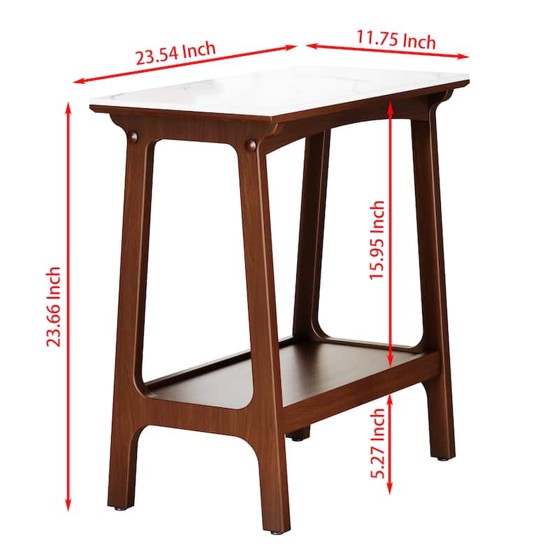 Brown Narrow Slate Side Table with Storage Shelf