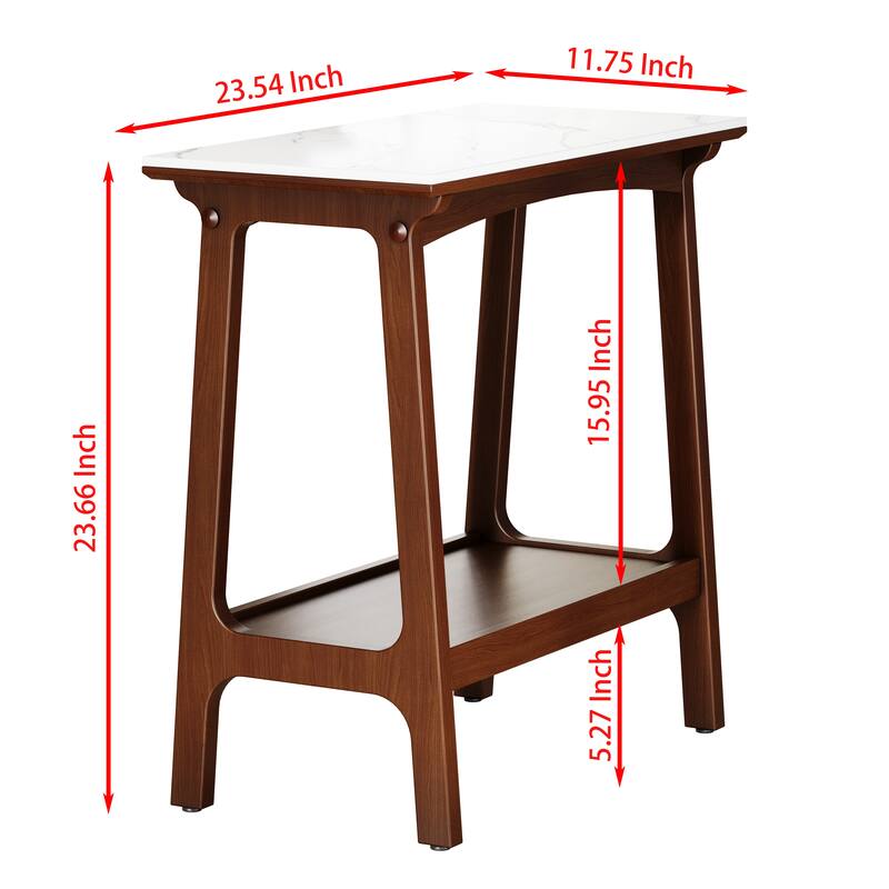 Narrow Slate Side Table with Storage Shelf, Small End Table for Living Room Bedroom Small Spaces, Nightstand Bedside Table