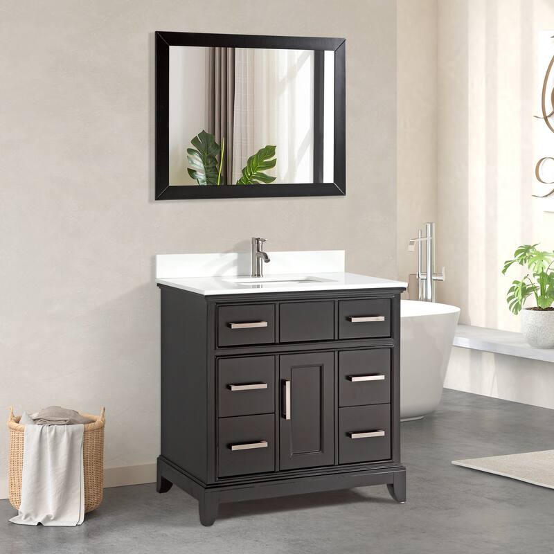 Vanity Art 36" Single Sink Bathroom Vanity Set with Engineered Marble Top and Free Mirror