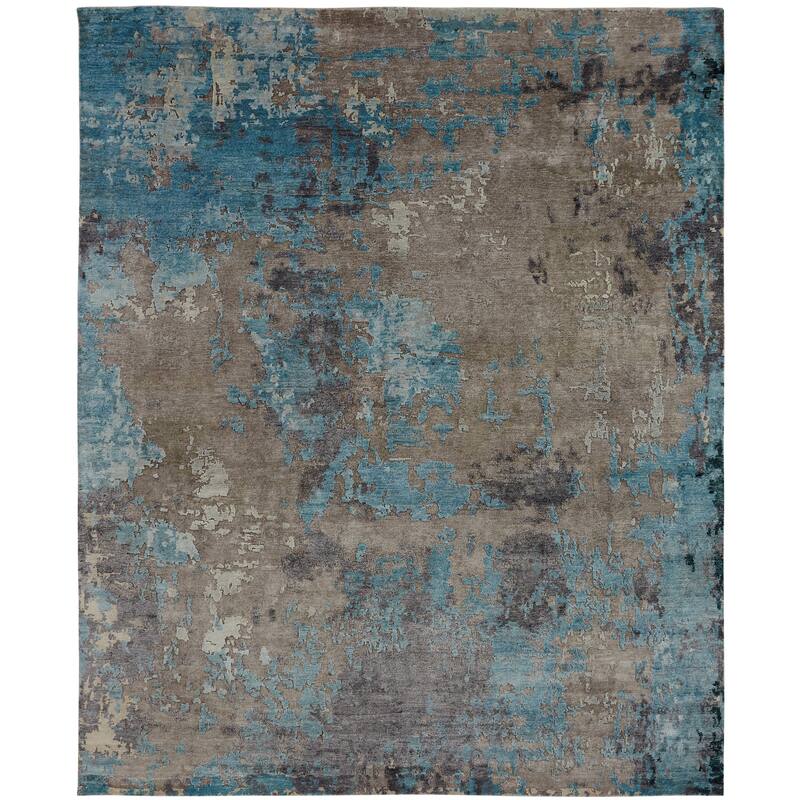 Modern Multi-Colored Hand-Knotted Viscose Area Rug - 4' x 6' - Multi-Colored