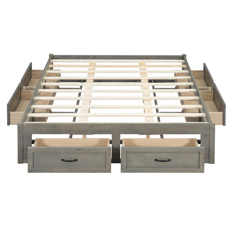 Queen Size MDF Platform Bed with 6 Storage Drawers and 400lb Weight Capacity