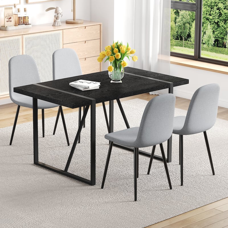 Rectangular Dining Table Set for 4, 55-Inch Wood Table with 4 Chairs, 5-Piece Modern Kitchen Table Set