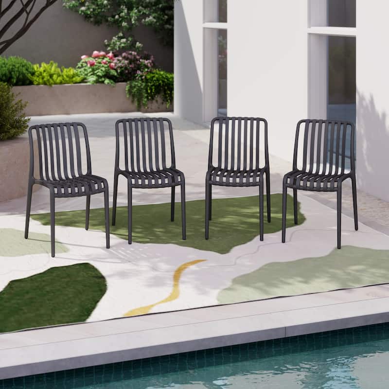 Outdoor Stackable Plastic Chairs Dining Chair Set 4-Piece Lightweight