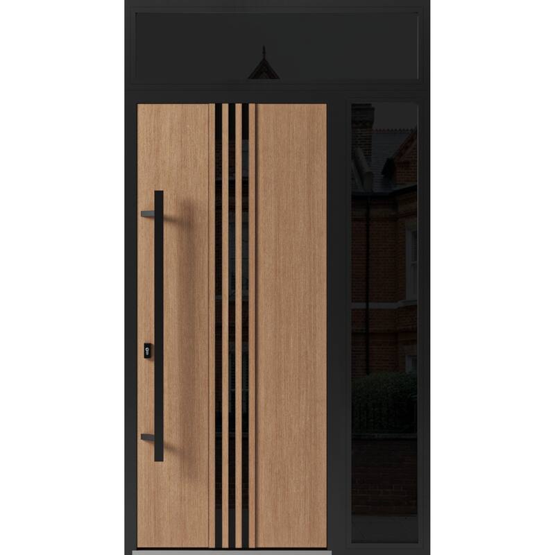 Front Exterior Prehung Steel Door Ronex 1055 Teak Entry Metal Painted W36xH80 Left hand Inswing - Taupe - 48 x 96