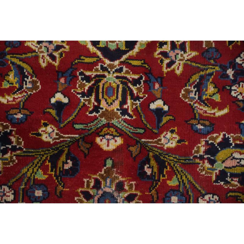 Hand Knotted Oriental 100% Wool Carpet Traditional Floral Red Kashan Area Rug - 11' 1'' X 7' 11''