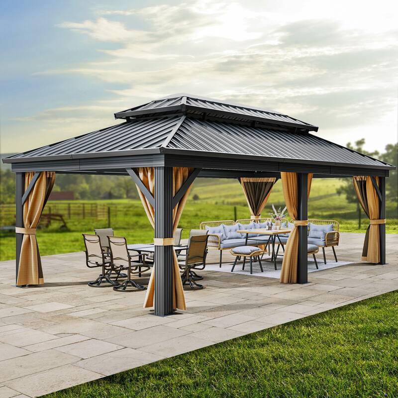 Outdoor Metal Canopy Gazebo - 12*18 Ft - Brown