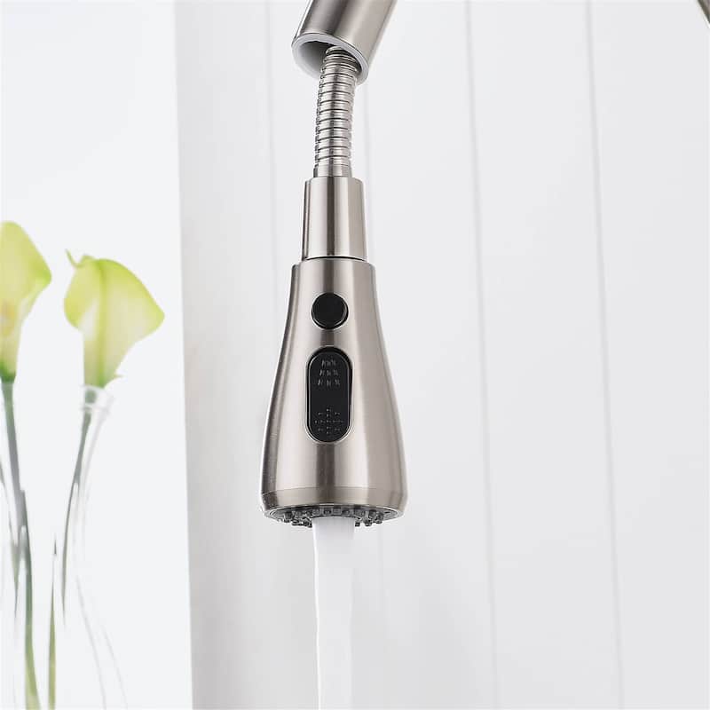 Single Hole Kitchen Sink Faucet With Pull Down Sprayer Brusded Nickel Kitchen Faucets Single Handle High Arc Mixer Faucets