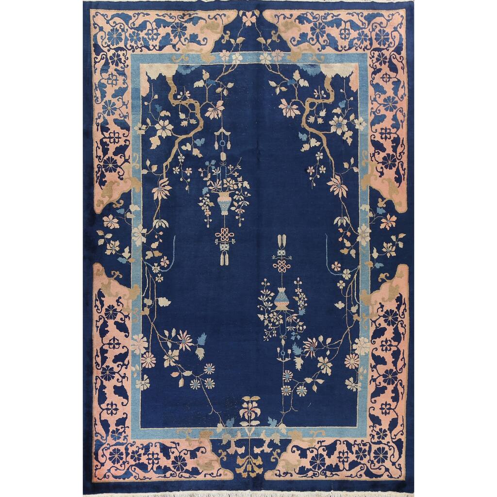 Vegetable Dye Art Deco Nichols Oriental Wool Area Rug Handmade Carpet - 9'1" x 11'9"