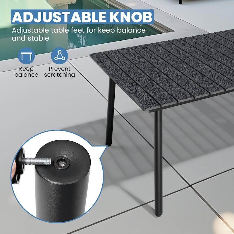 9PC Outdoor Patio Dining Set Wood-Like Aluminum Umbrella Hole Table with Folding Chairs,Double Top Market Umbrella and Base