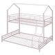 preview thumbnail 13 of 14, Pink Metal House Bunk Bed with Roof, Ladder, and Fence for Kids