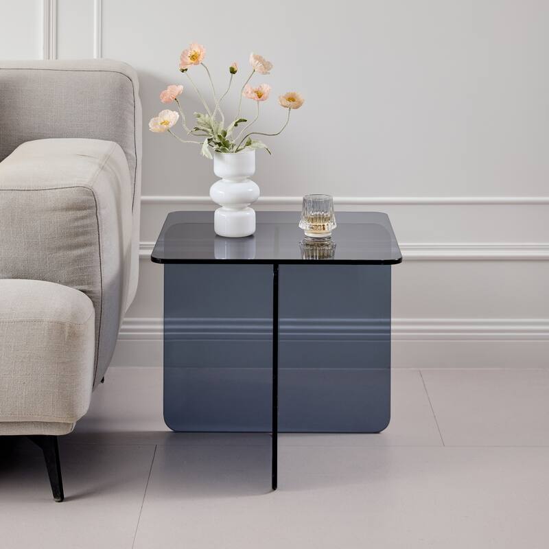 Tempered Smoke Glass SideTable, Small Tea Table Night Stand Tempered Glass Sofa Table