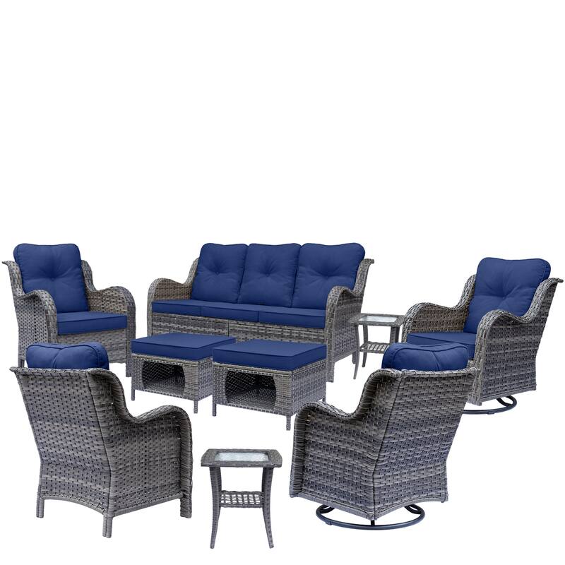 Outdoor Patio Furniture-Gray Wicker Outdoor Swivel Rocker Chairs Set