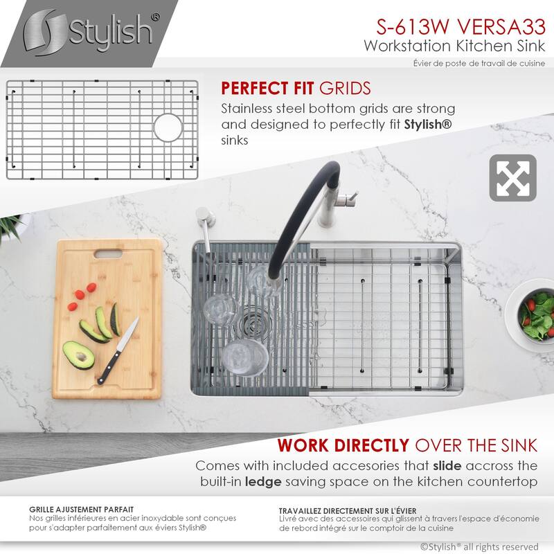 Undermount 33" Workstation Single-Bowl Stainless Steel Kitchen Sink