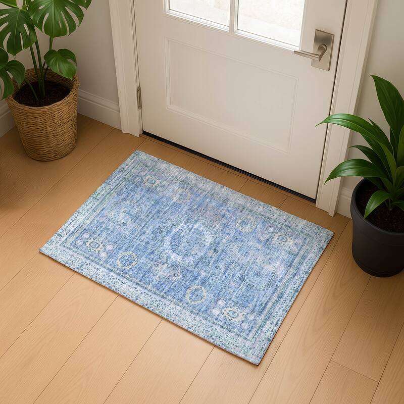 Premium Washable Super Soft Vintage Traditional Mayfield Rug - Blue - 1'8" x 2'6"