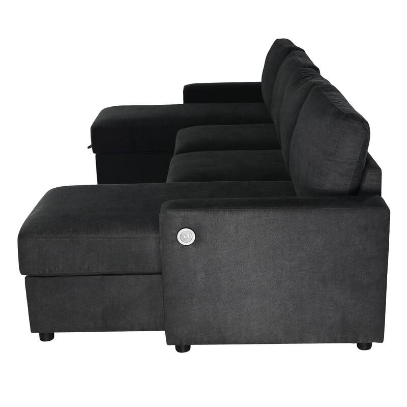 103.9" Polyester U-Shaped Sectional Sofa with 2 Storage Chaises and 4 USB Ports