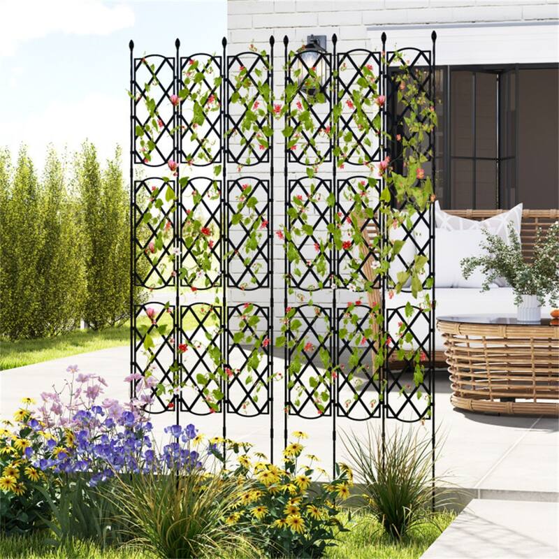 Black Metal Garden Trellis 3 Panels Adjustable 32"-64" Height Climbing Plant Support Frame - 19" x 64"