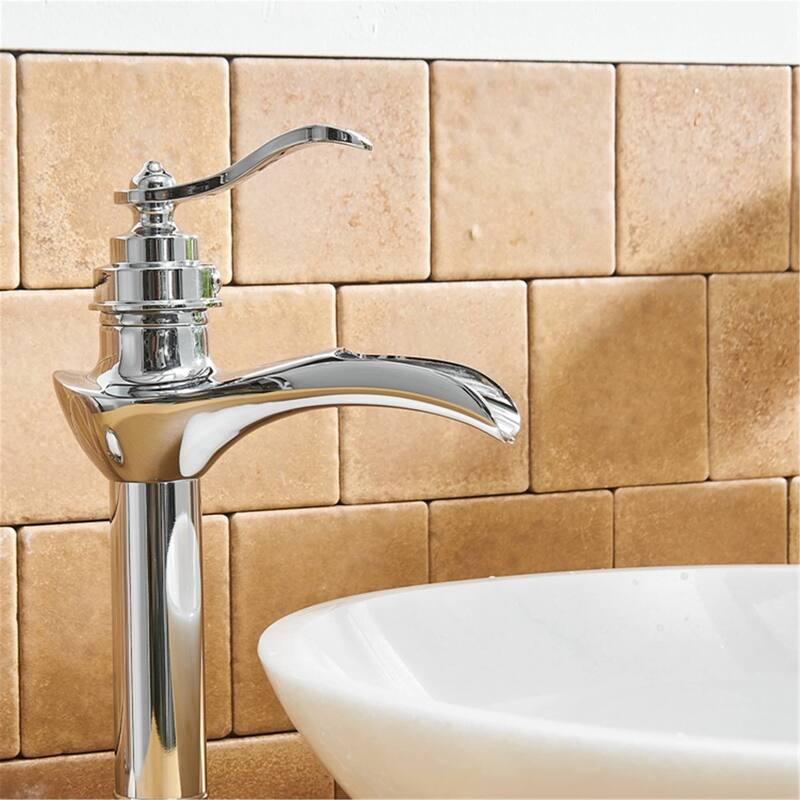 Waterfall Bathroom Vessel Faucet With Drain Assembly Single Handle Bathroom Vessel Sink Faucets One Hole High Taps With Valve