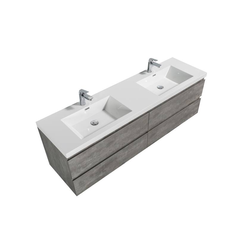 Alma-Pre 84 Inch Wall Mount Vanity with White Double Sink