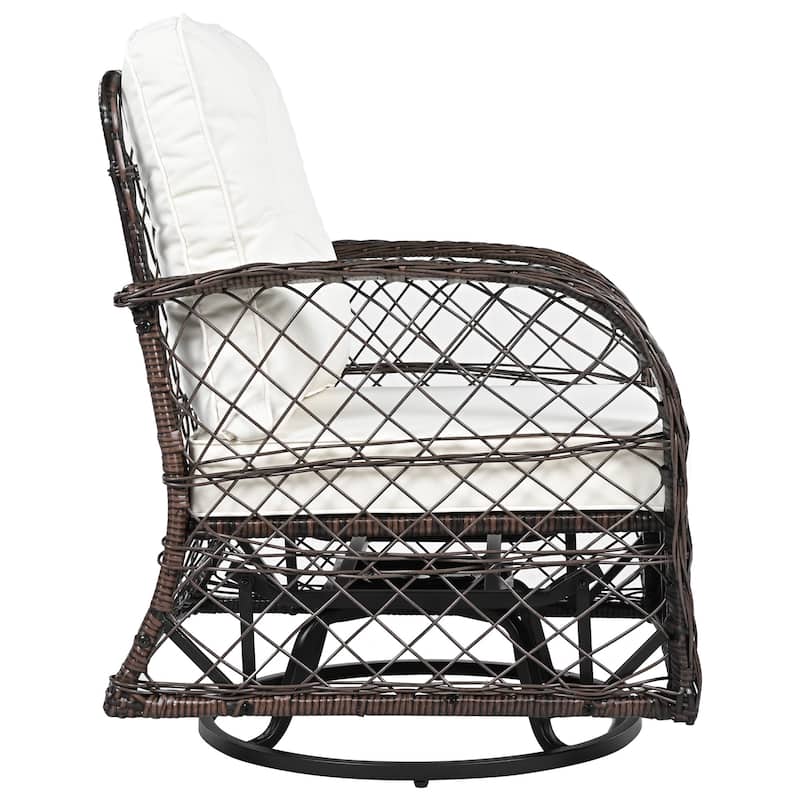 3-piece Outdoor Chair&Table Set 2-person Rattan Seating Group with Two Swiveling and Rocking Chairs and a Square Table