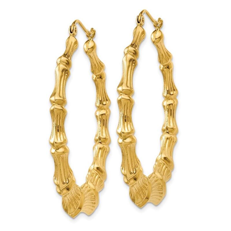 Curata 14k Yellow Gold Polished Bamboo Hoop Earrings - 33x8mm