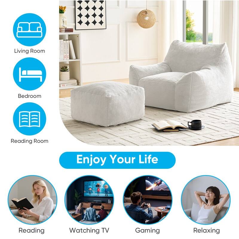 MIxoy Oversized Modern Bean Bag Chair with Ottoman,Lazy Sofa with Armrest