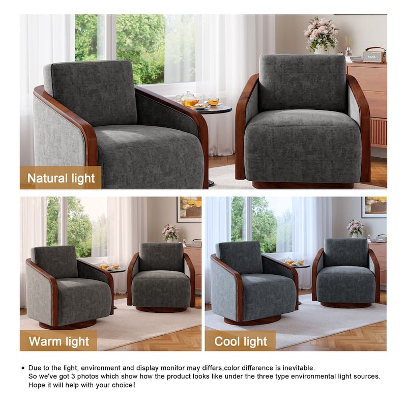 Set of 2 Modern 360° Swivel Accent Barrel Chairs with Wood Arms