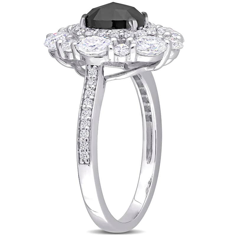 Miadora 10k White Gold 3/4ct TDW Black Diamond & 2ct TGW Created Moissanite Halo Engagement Ring