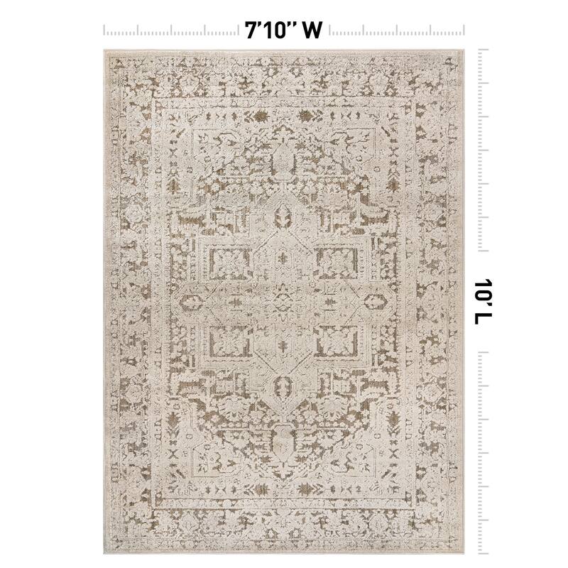 World Rug Gallery Textured Medallion Earth Beige Indoor High-Low Area Rug