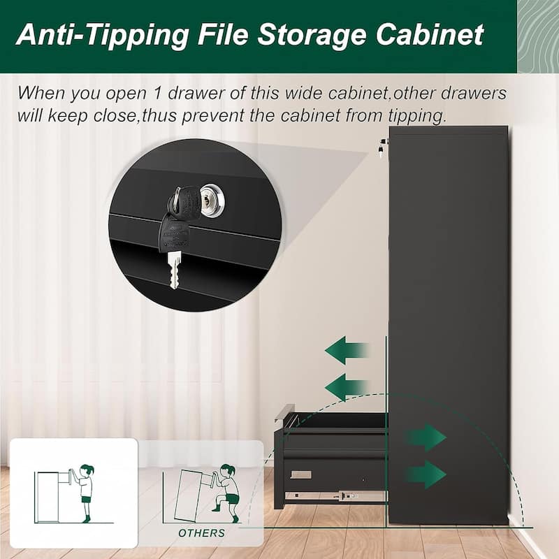 36"W 4 Drawer Large Deep Locking Metal Lateral File Cabinet