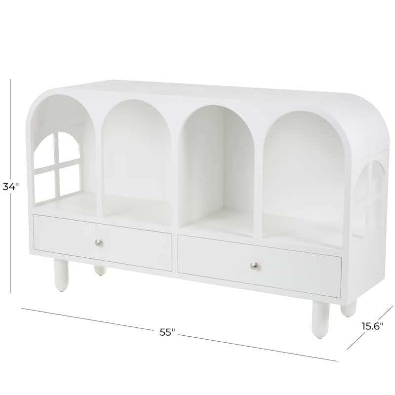 Wooden Geometric Handmade 6 or 4 Shelf Console Table - White - Roche River Decor