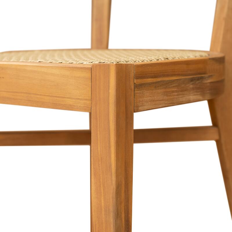 Christopher Knight Home - Eudoxia Patio Acacia Wood and Plastic Rattan Dining Chair（Set of 2）