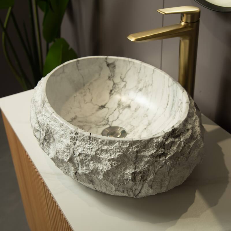18" Bathroom Sink, Irregular Oval Resin Vessel Basin with Stone Pattern, Artistic Style Sink, NO Faucet