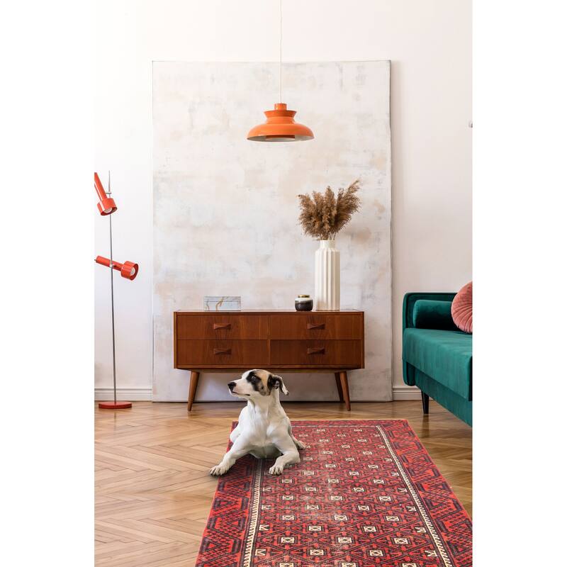 ECARPETGALLERY Hand-knotted Baluch Red Wool Rug - 3'2 x 7'5