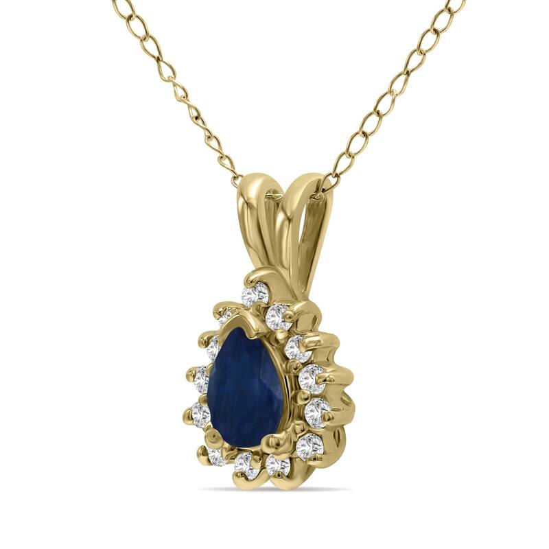 Marquee Jewels Sapphire and Diamond Tear Drop Pendant in 14K Yellow Gold